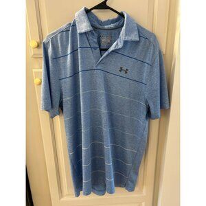 Under Armour Men M Blue Striped Performance Polo Shirt Loose Fit Golf Activewear